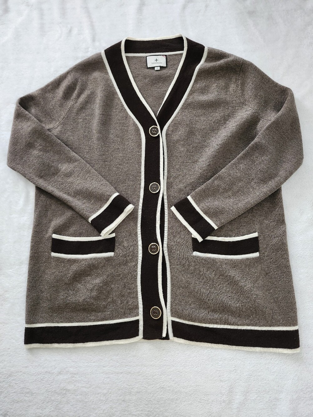 Tuckernuck Cozy Wool Grandmacore Cardigan Sweater Brown Oversized Size Small
